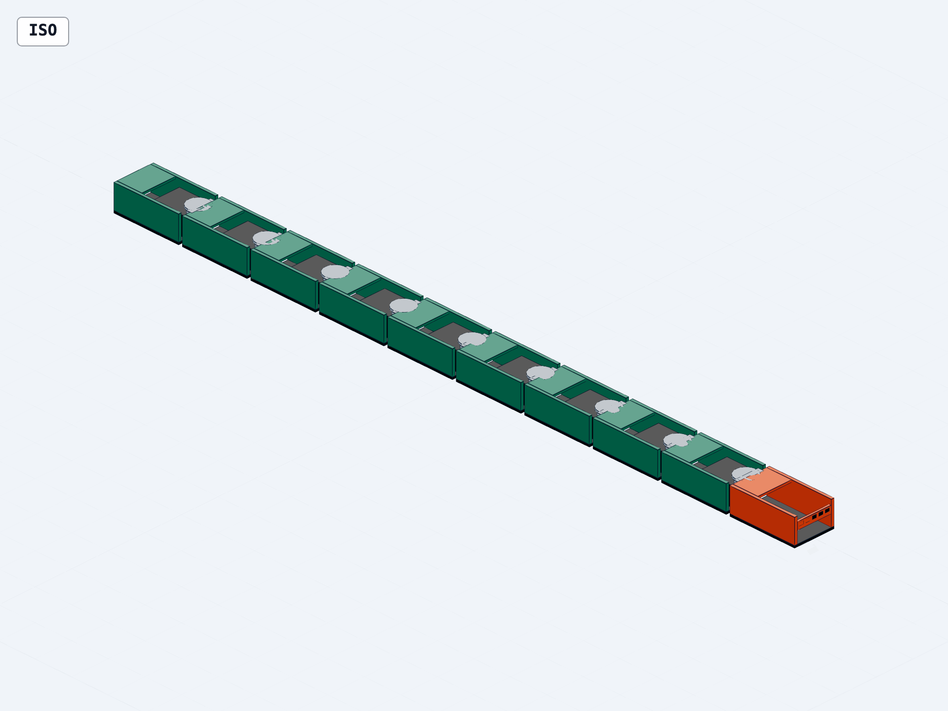 Isometric CAD view of the ten-link robot snake digital prototype