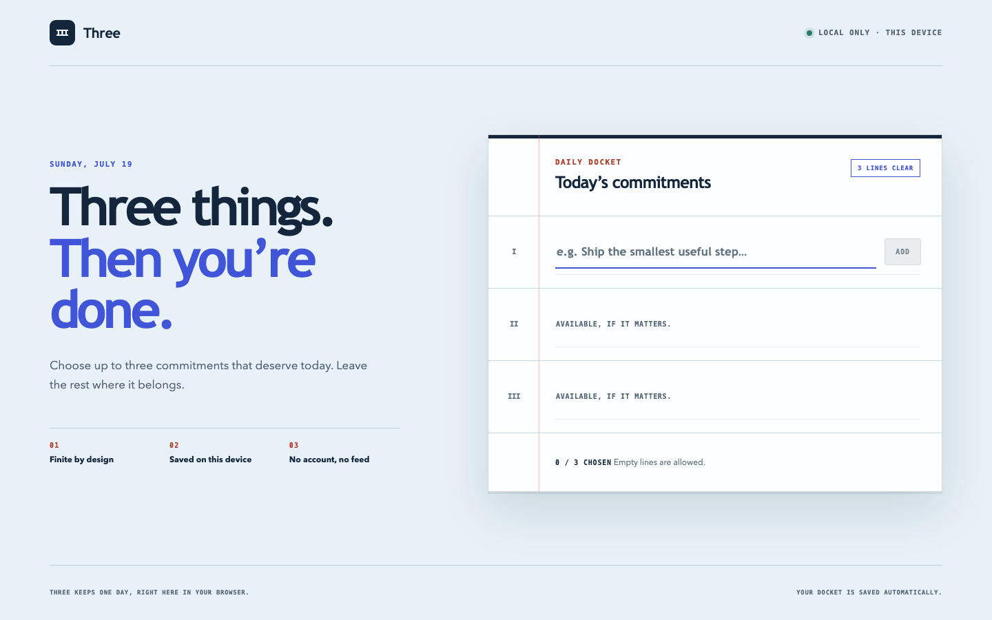 Three browser product produced by the product workstream